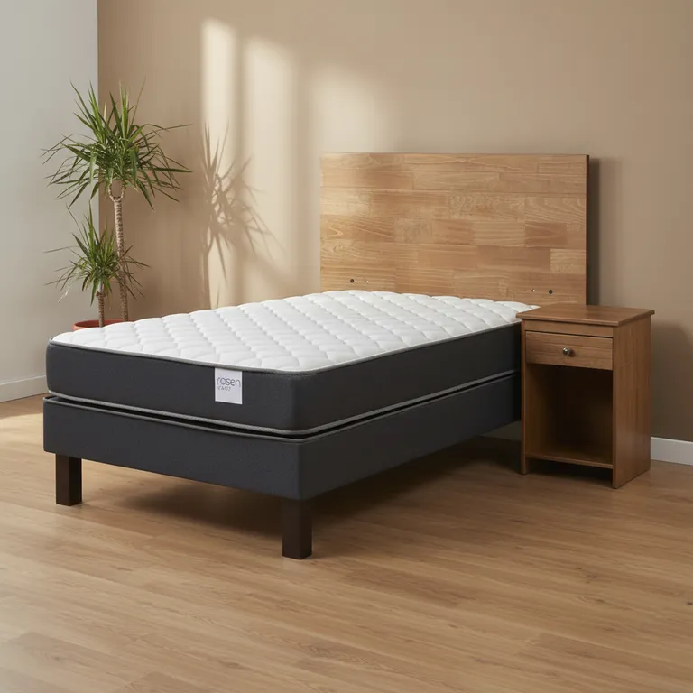 ROSEN Cama 1.5 Plazas Europea Wave + Respaldo + Velador