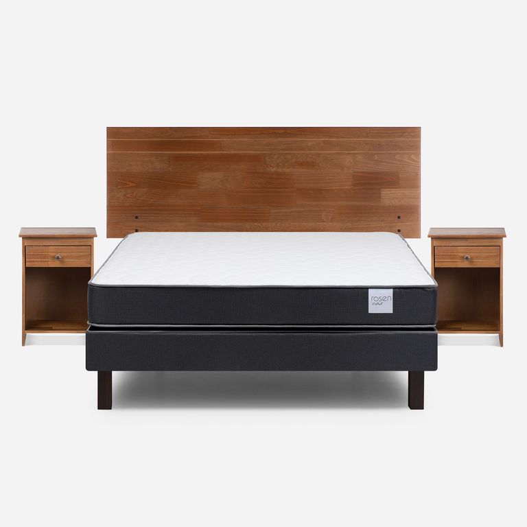 Cama 2 Plazas Europea Wave Base Normal + Respaldo + 2 Veladores