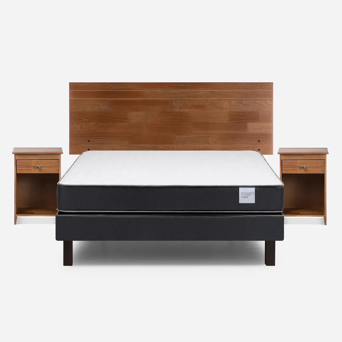 ROSEN - Cama 2 Plazas Europea Wave + Respaldo + 2 Veladores