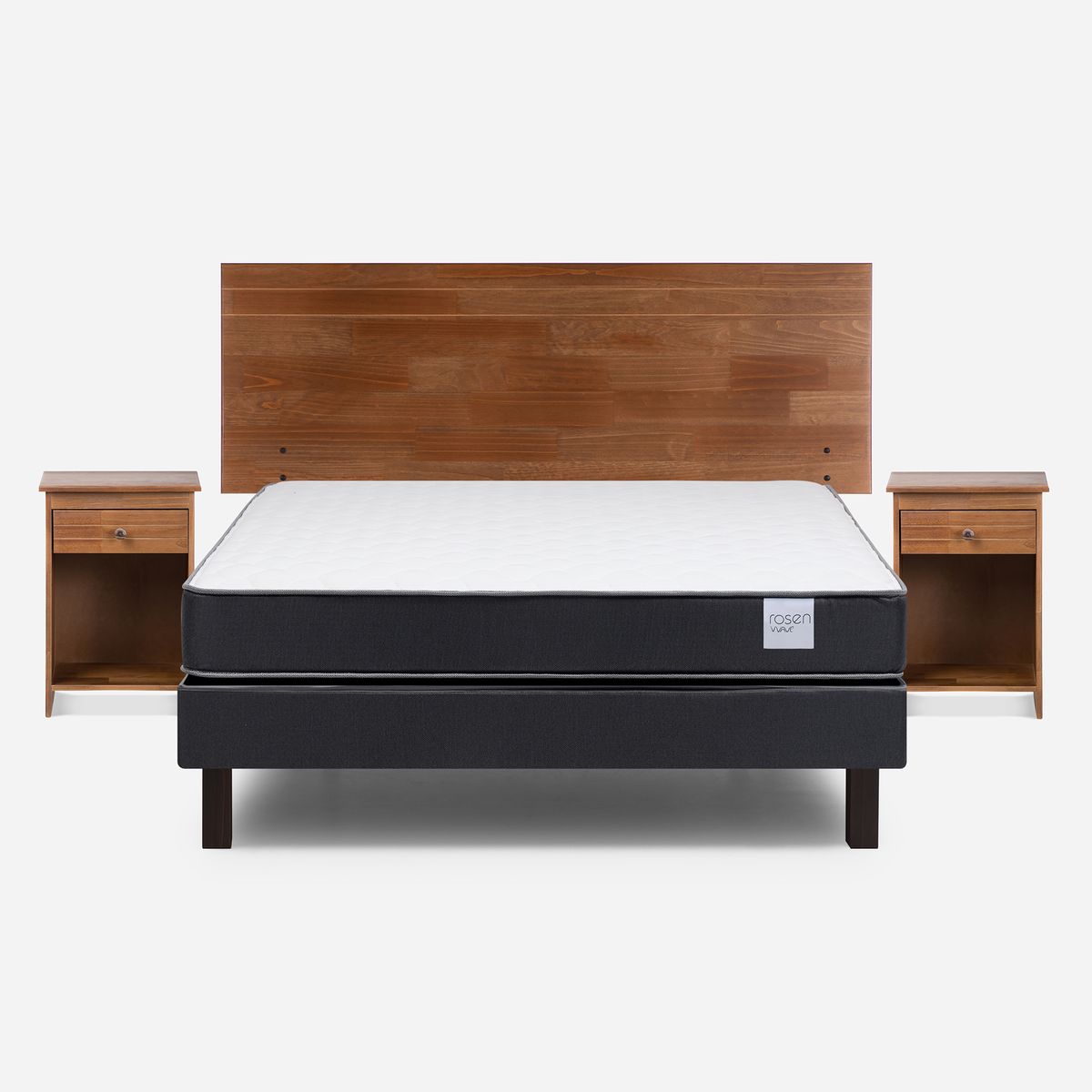 ROSEN - Cama 2 Plazas Europea Wave + Respaldo + 2 Veladores