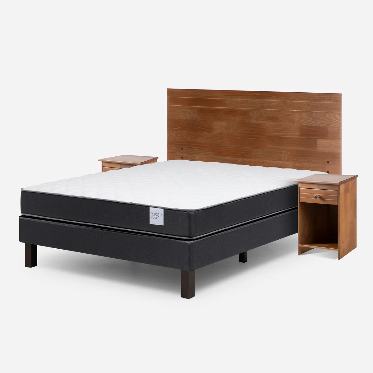 ROSEN - Cama 2 Plazas Europea Wave + Respaldo + 2 Veladores