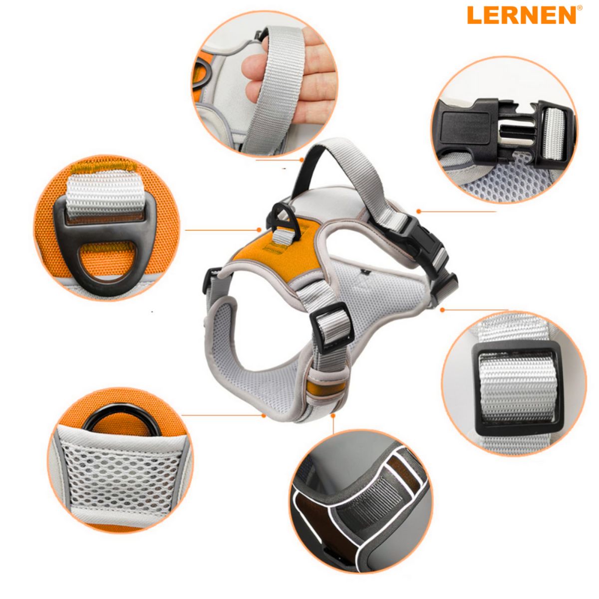 LERNEN - Arnes reflectante anti tirones naranjo talla XL