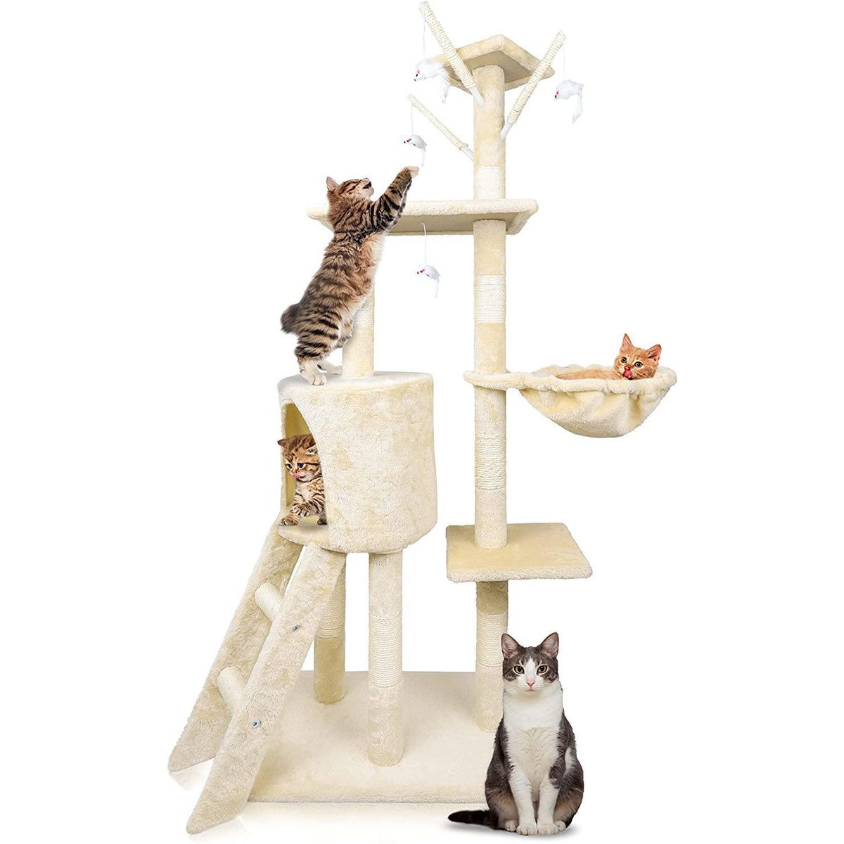 LERNEN - Torre castillo y rascador para gatos interactivo beige
