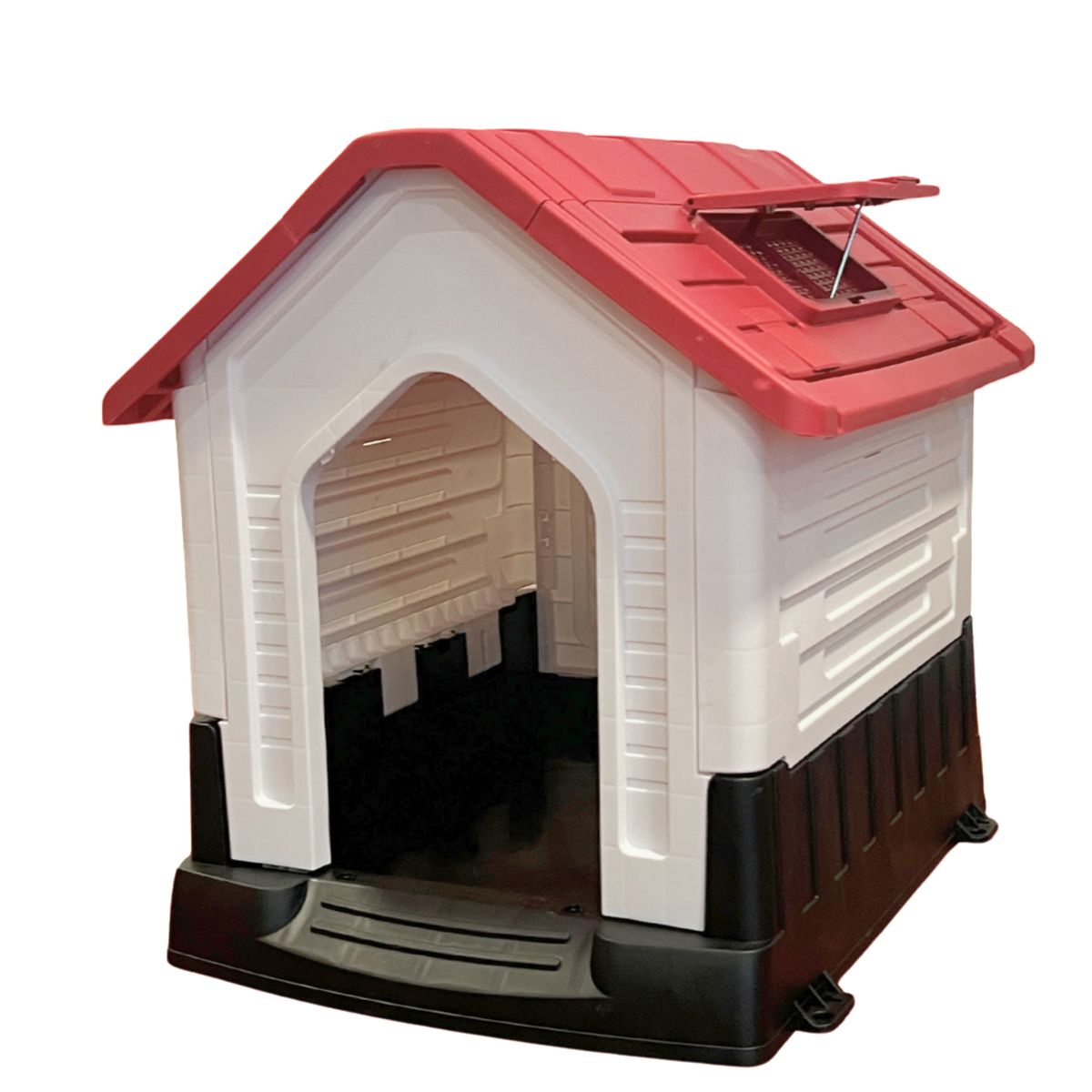 LERNEN - Casa para Perro 66x55x65 cm Blanco con rojo