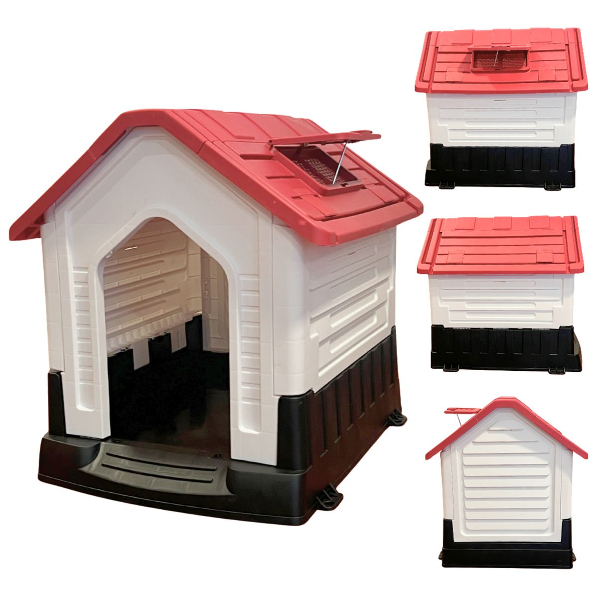 LERNEN - Casa para Perro 66x55x65 cm Blanco con rojo