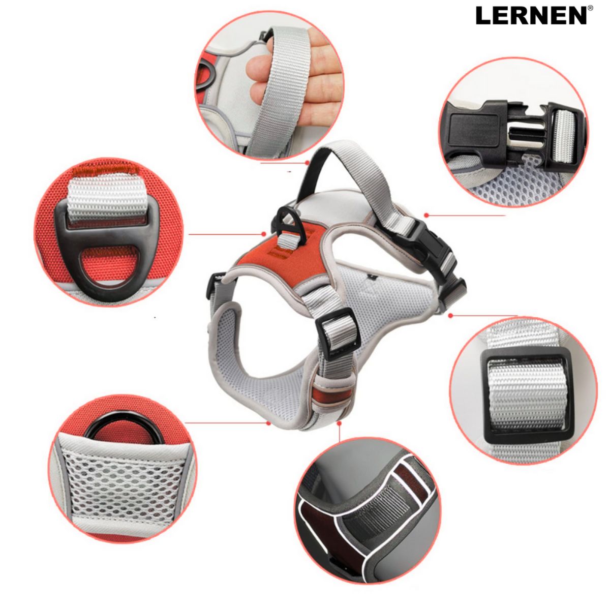 LERNEN - Arnes reflectante anti tirones rojo talla S