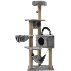 LERNEN - Torre castillo y rascador para gatos interactivo gris