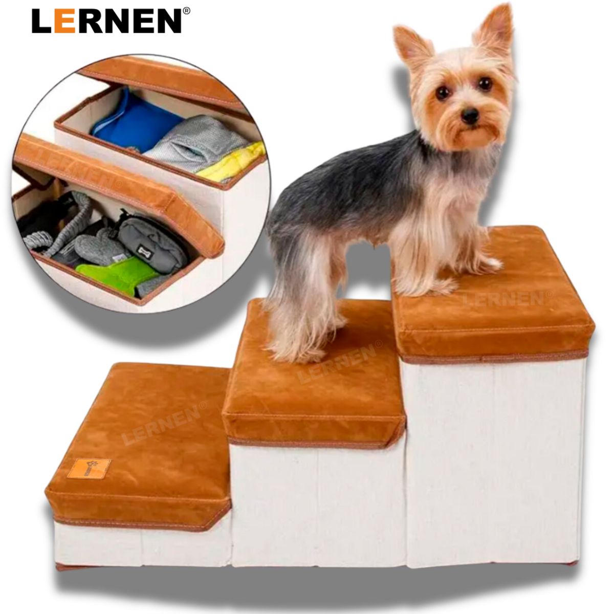 LERNEN - Escalera para perros y gatos con estantes guardadores