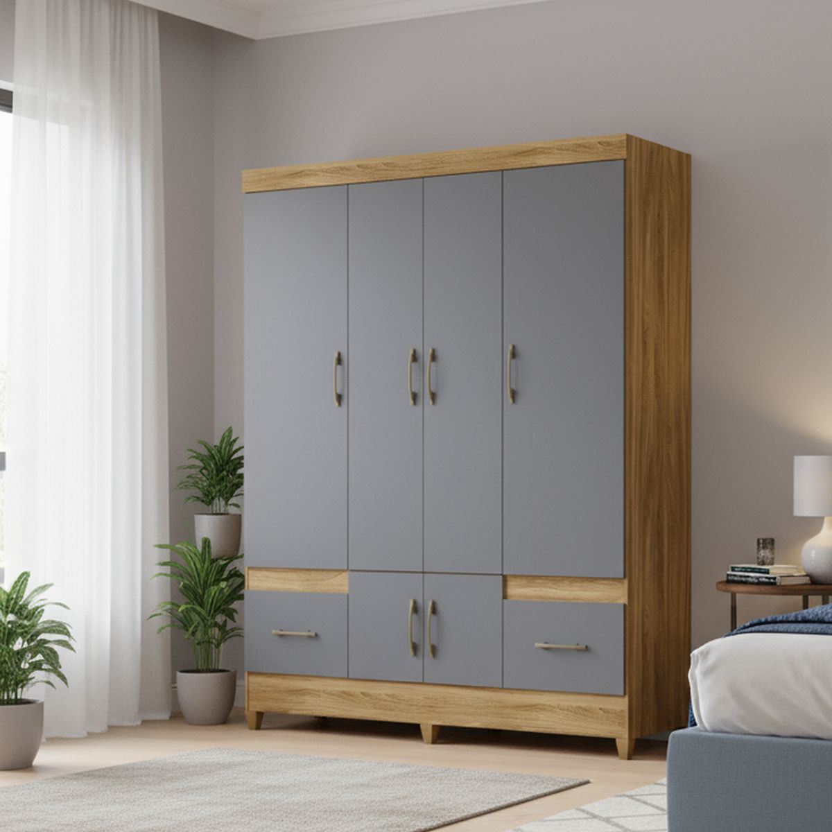 DI PORETTI - Closet 6 Puerta(s) 2 Cajón(es) 3 Repisa(s) 165x204x47 cm Café/gris