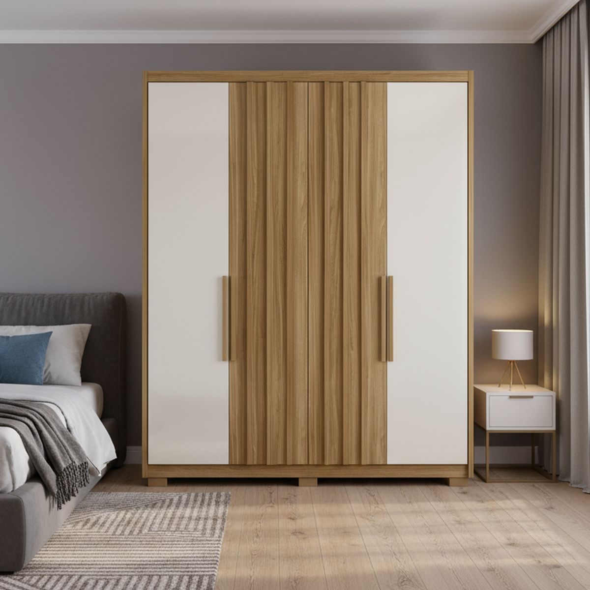 DI PORETTI - Closet 4 Puerta(s) 3 Cajón(es) 5 Repisa(s) 176x230x56 cm Café/blanco