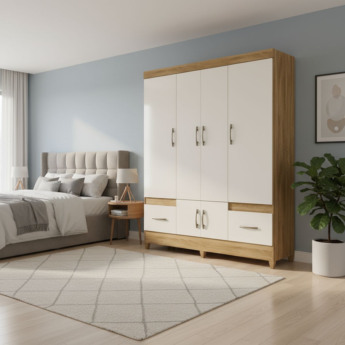 DI PORETTI - Closet 6 Puerta(s) 2 Cajón(es) 3 Repisa(s) 165x47x204 cm Café/blanco