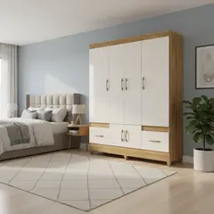 DI PORETTI - Closet 6 Puerta(s) 2 Cajón(es) 3 Repisa(s) 165x47x204 cm Café/blanco