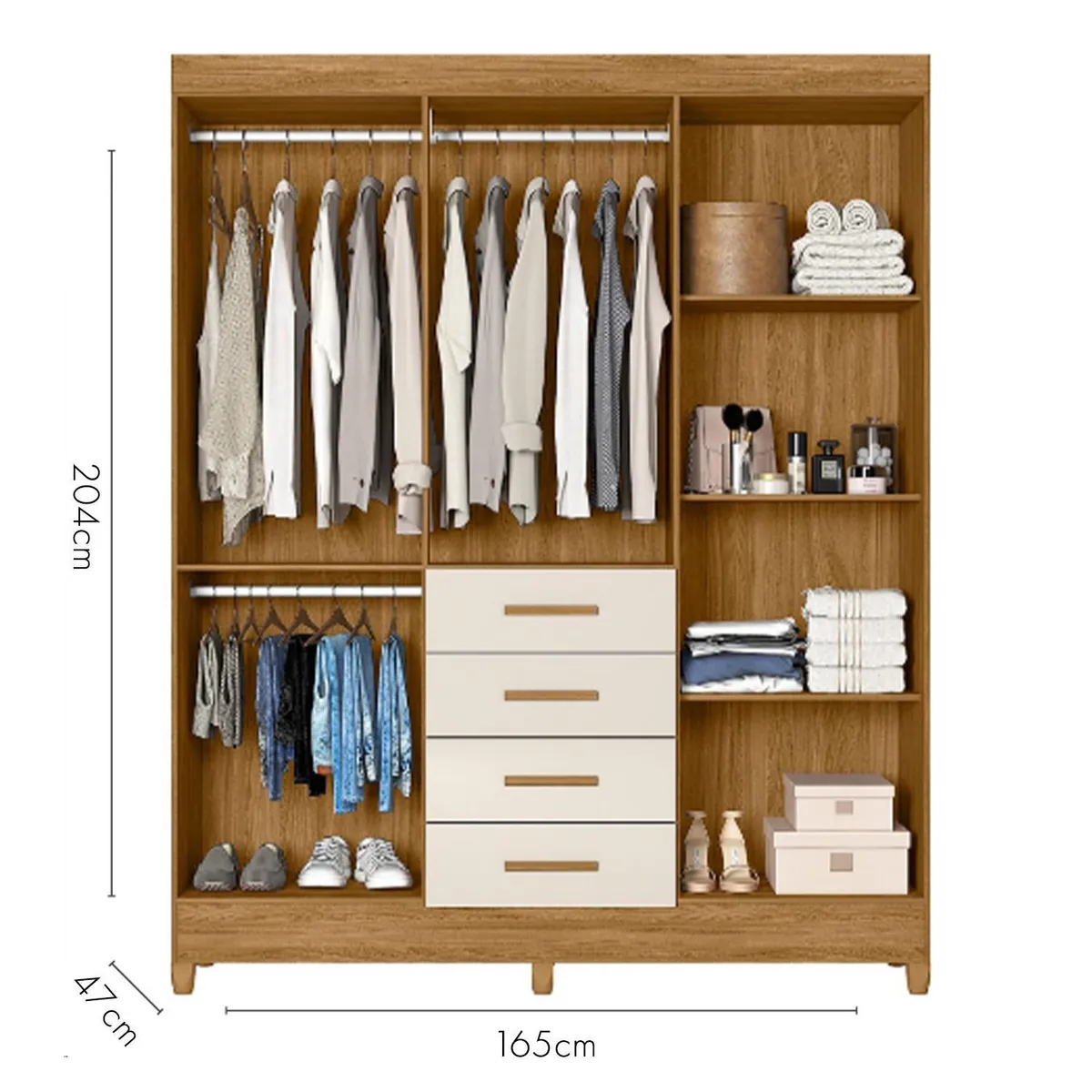 DI PORETTI - Closet 6 Puerta(s) 4 Cajón(es) 4 Repisa(s) 165x204x47 cm Café/blanco