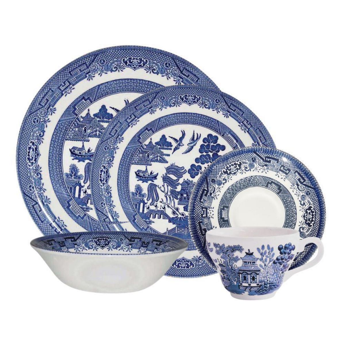 CHURCHILL - Juego de Loza 20 Piezas Cerámica Willow Azul