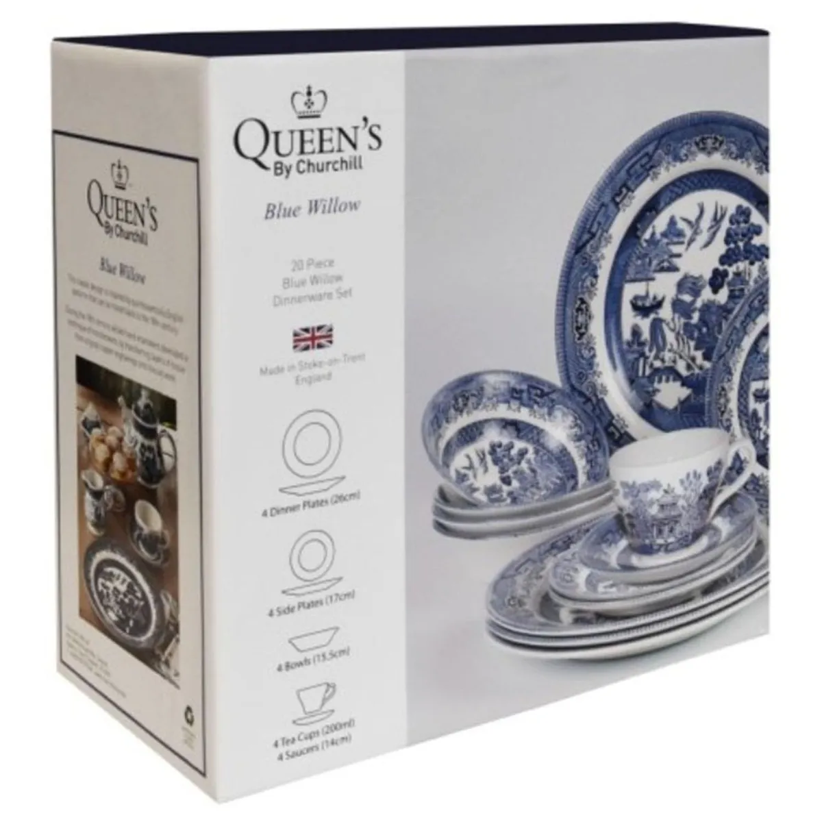 CHURCHILL - Juego de Loza 20 Piezas Cerámica Willow Azul