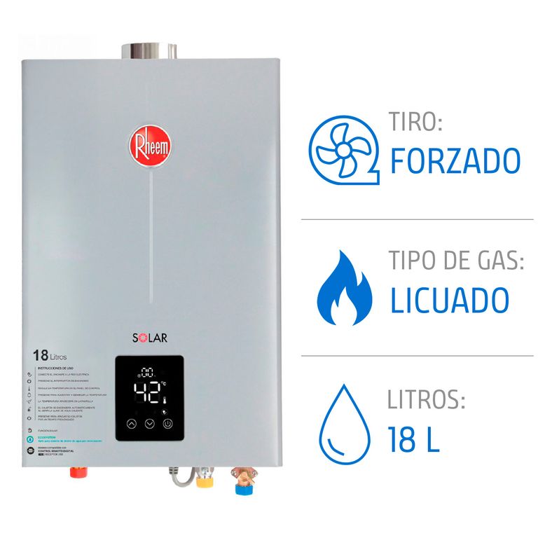 Calefón con Control Remoto 18 Litros Gas Licuado Tiro Forzado Ionizado