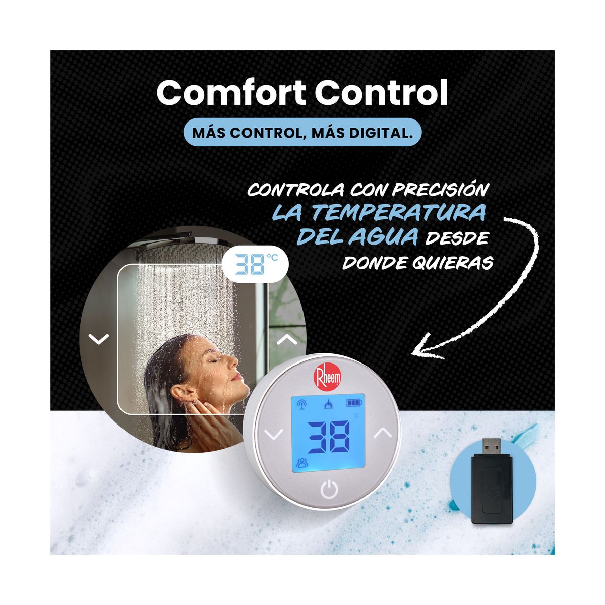 RHEEM - Calefón con Control Remoto Gas Licuado 21 Litros Tiro Forzado Ionizado