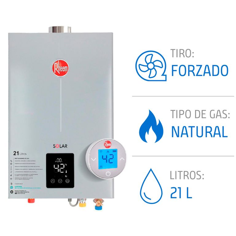 Calefón con Control Remoto 21 Litros Gas Natural Tiro Forzado Ionizado