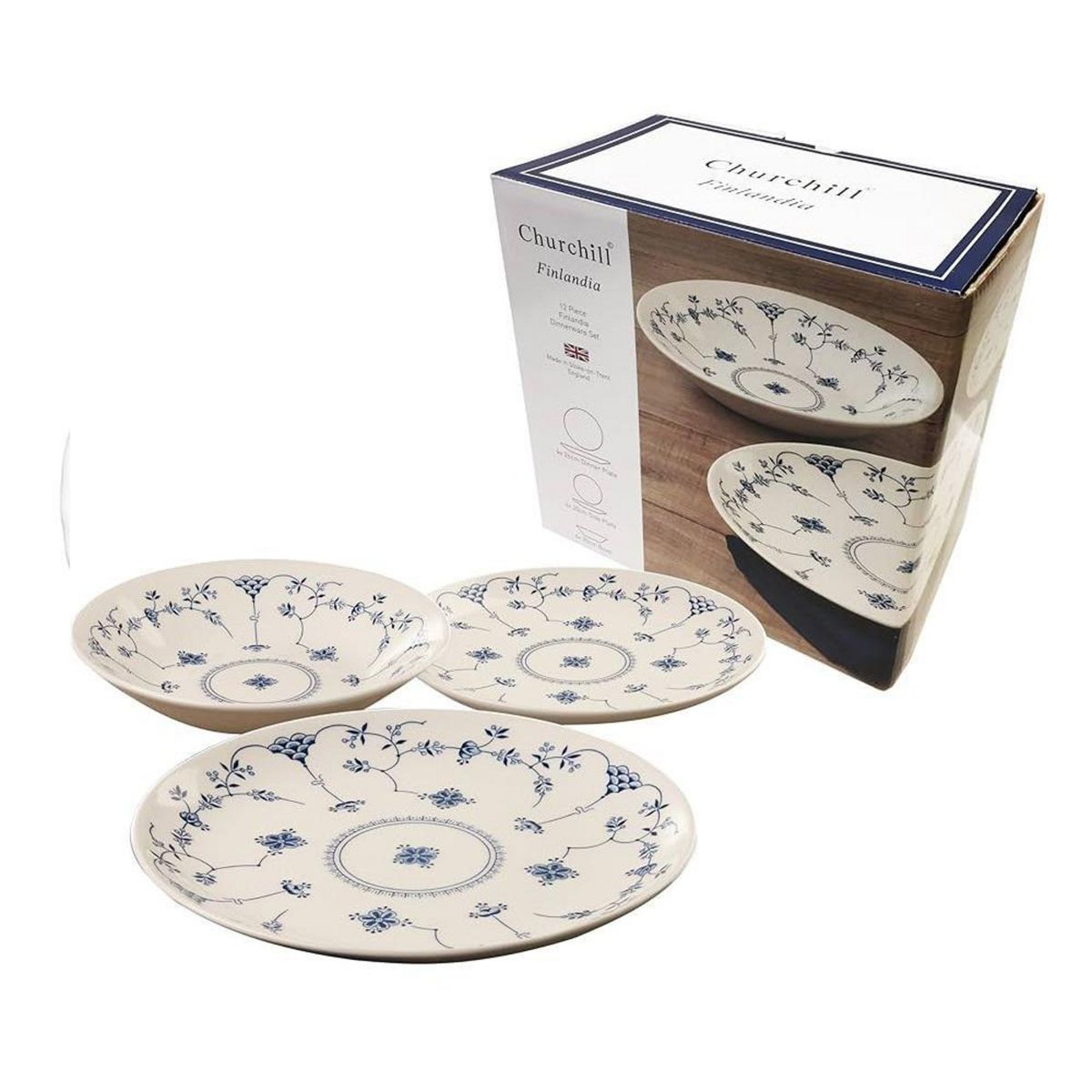 CHURCHILL - Juego de Loza 12 Piezas Cerámica Finlandia Blanco