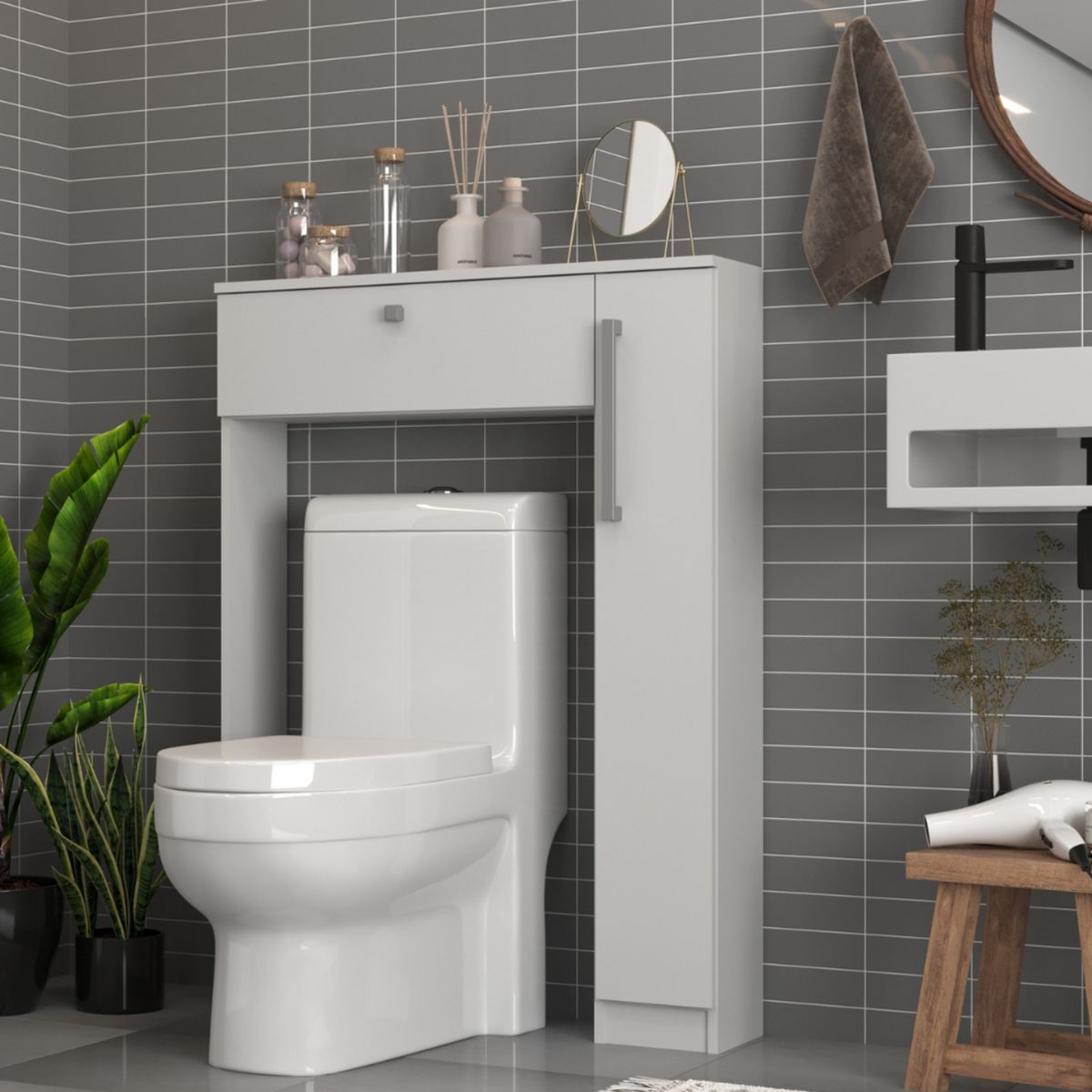 MOBILFRANK - Mueble Organizador Baño MDP 1 Nivel(es) 80x108x17 cm Blanco