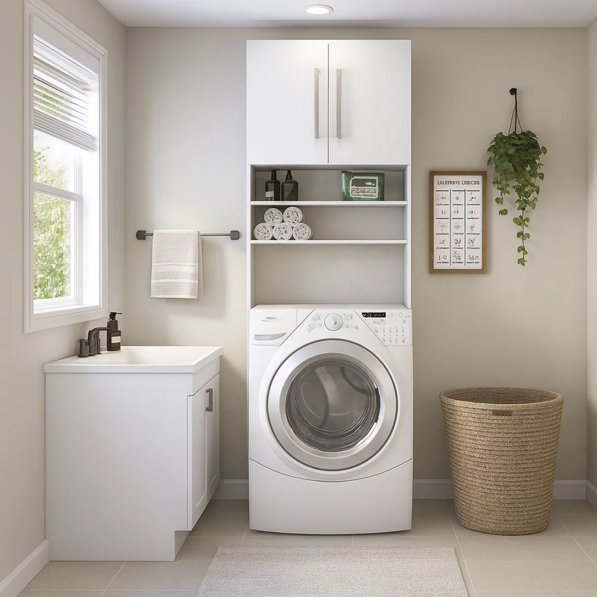 MOBILFRANK - Mueble Organizador Logia Lavadora MDP 3 Nivel(es) 68x190x25 cm Blanco