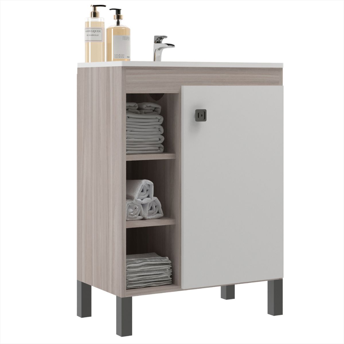 MOBILFRANK - Mueble Baño con Lavamanos 9002MB Beige Malbec y Blanco 60x80x32 cm