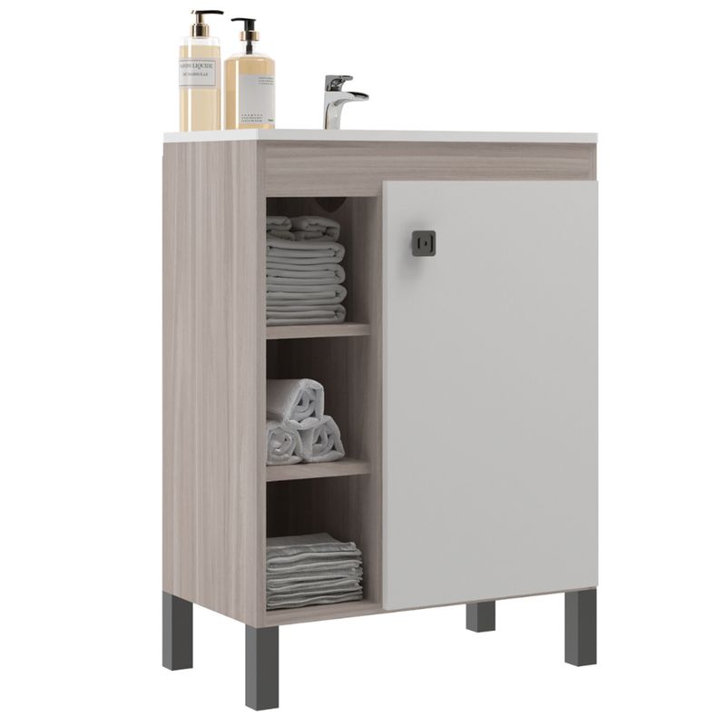 MOBILFRANK - Mueble Baño con Lavamanos 9002MB Beige Malbec y Blanco 60x80x32 cm