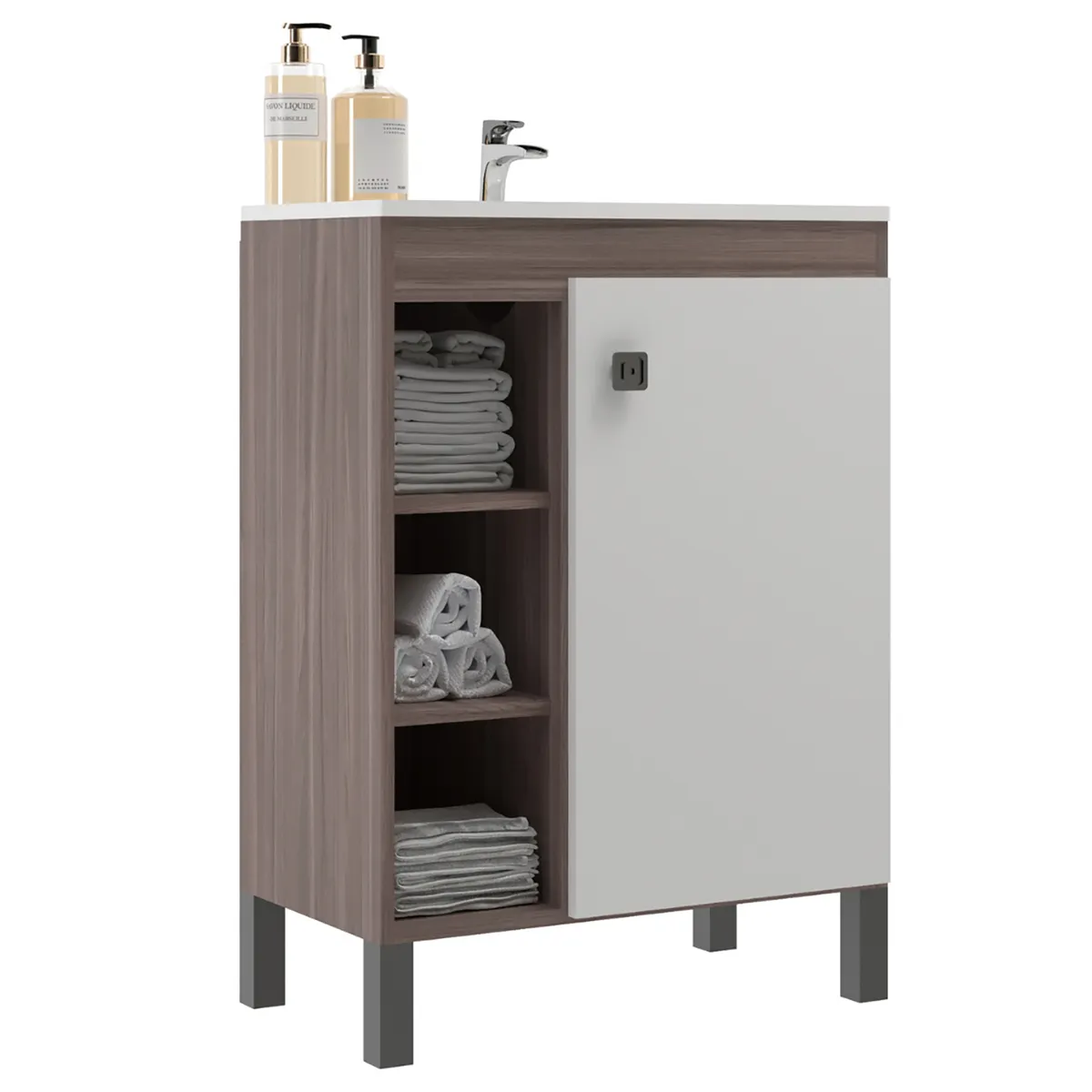 MOBILFRANK - Mueble Baño con Lavamanos 9002SB Café Smoke y Blanco 60x80x32 cm