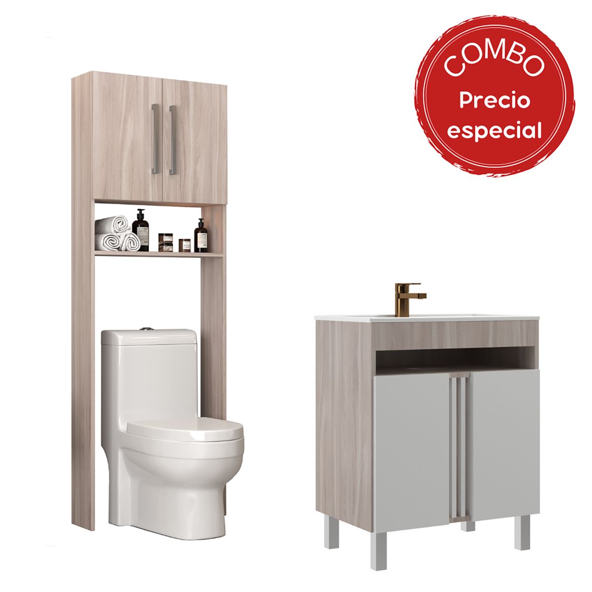 MOBILFRANK - Combo Mueble con Lavamanos 9001MB-9004M Beige Malbec y Blanco 60x72x38 cm