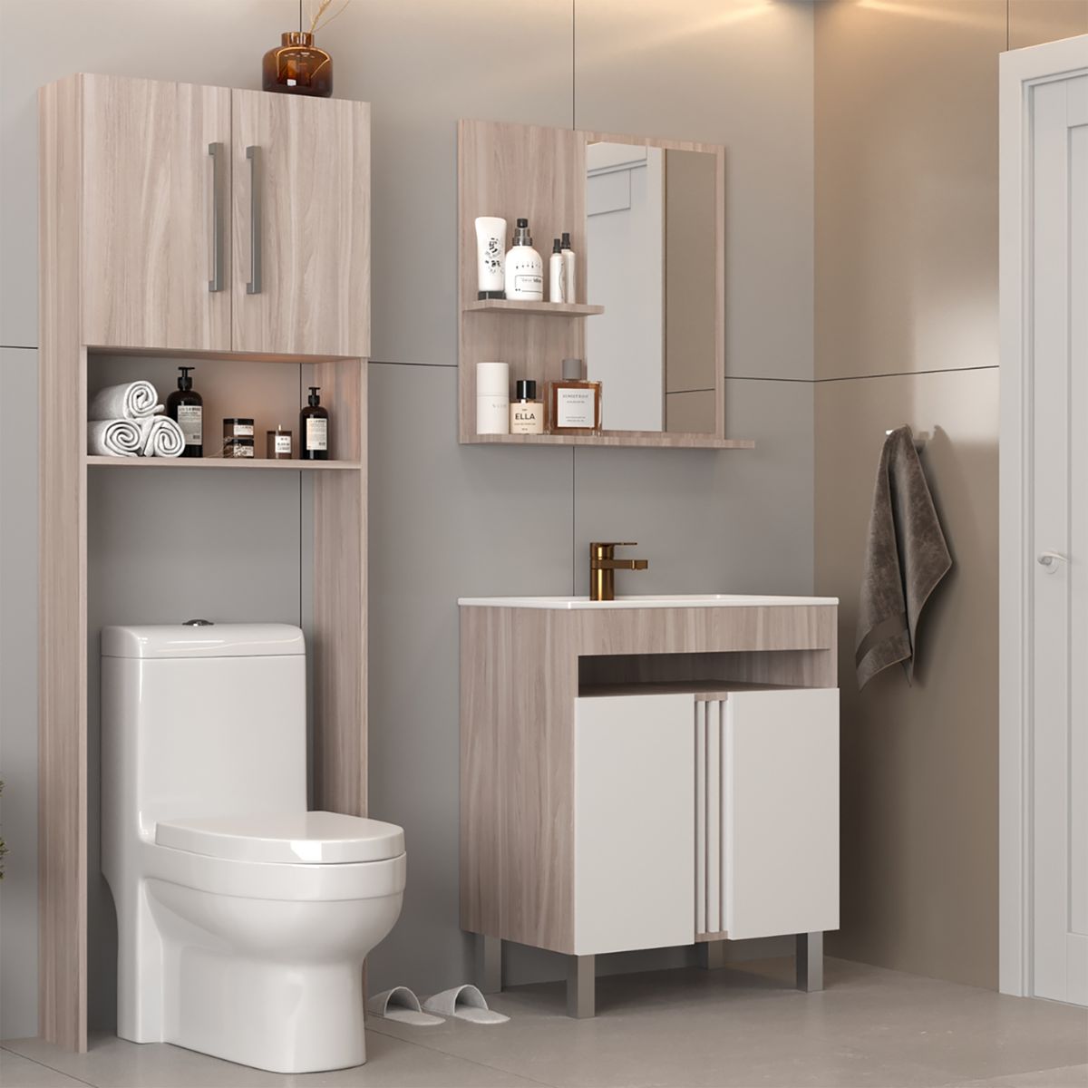 MOBILFRANK - Combo Mueble con Lavamanos 9001MB-9004M Beige Malbec y Blanco 60x72x38 cm