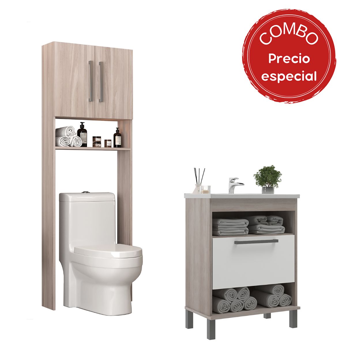 MOBILFRANK - Combo Mueble con Lavamanos 9003MB-9004M Beige Malbec y Blanco 60x80x37 cm