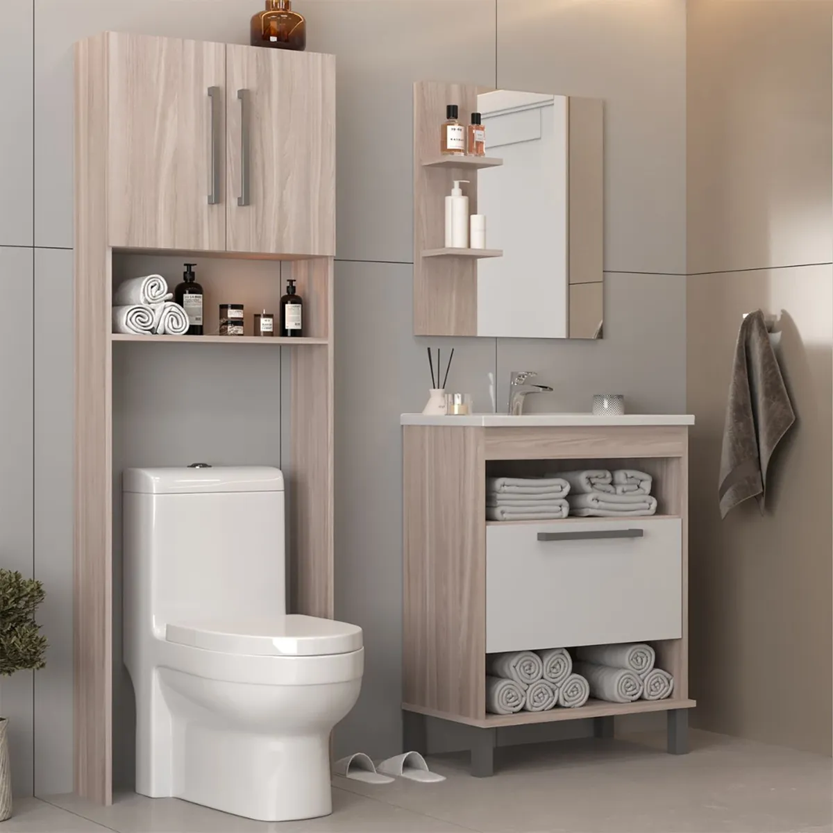 MOBILFRANK - Combo Mueble con Lavamanos 9003MB-9004M Beige Malbec y Blanco 60x80x37 cm