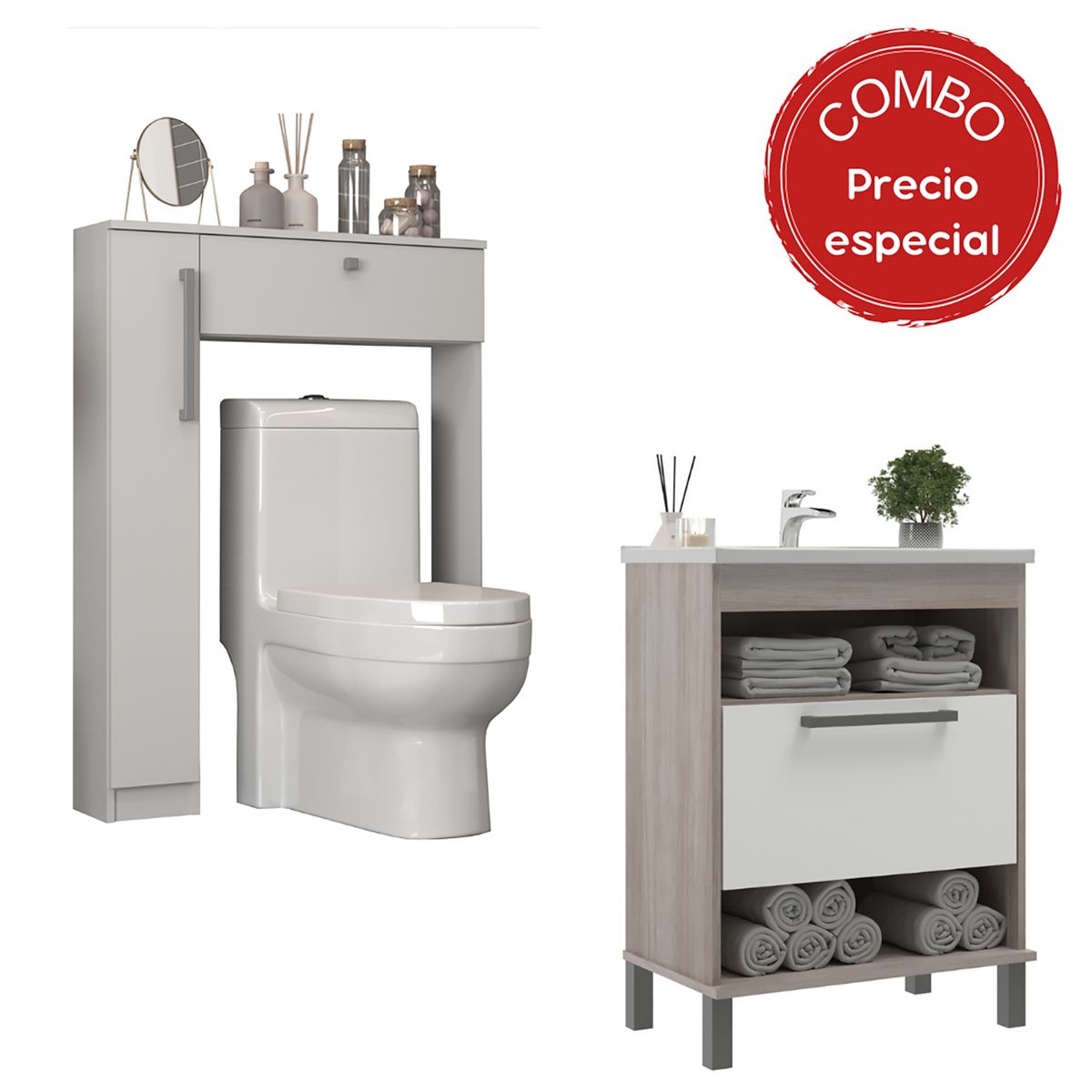 MOBILFRANK - Combo Mueble con Lavamanos 9003MB-9006B Beige Malbec y Blanco 60x80x37 cm