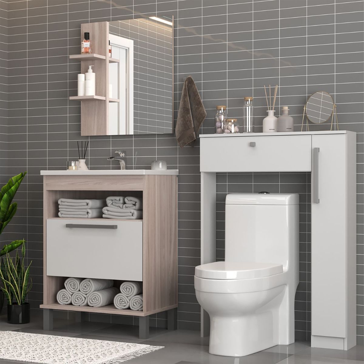 MOBILFRANK - Combo Mueble con Lavamanos 9003MB-9006B Beige Malbec y Blanco 60x80x37 cm