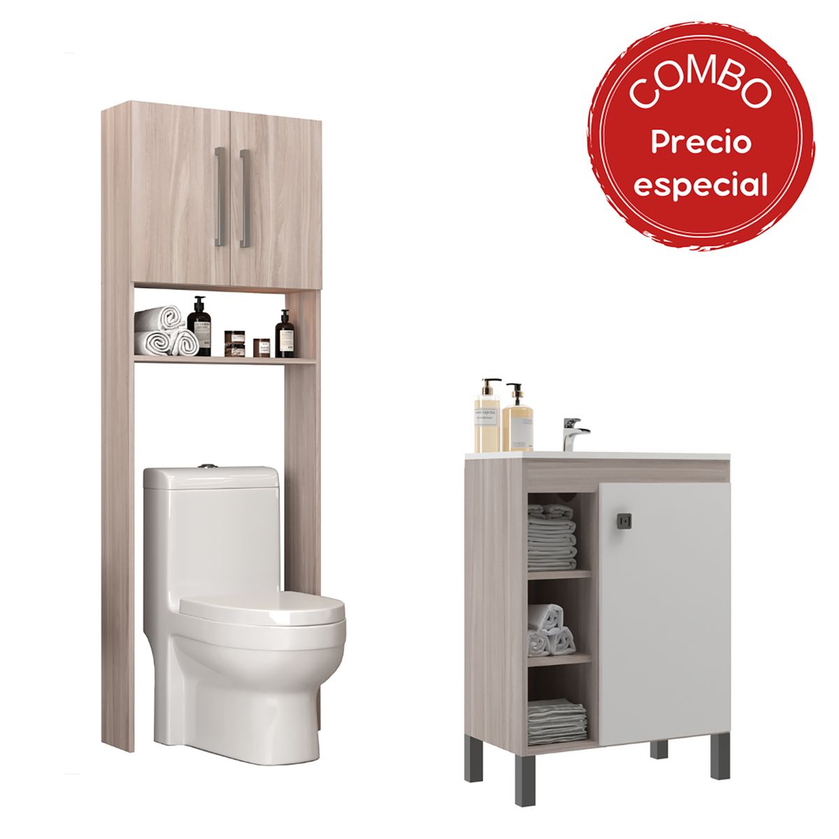 MOBILFRANK - Combo Mueble Baño con Lavamanos 9002MB-9004M Beige Malbec y Blanco 60x80x32 cm