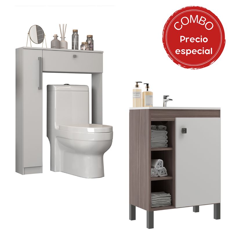 MOBILFRANK - Combo Mueble Baño con Lavamanos 9002SB-9006B Café Smoke y Blanco 60x80x32 cm