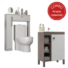MOBILFRANK - Combo Mueble Baño con Lavamanos 9002SB-9006B Café Smoke y Blanco 60x80x32 cm