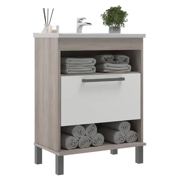 Mueble Baño con Lavamanos 9003MB Beige Malbec y Blanco 60x80x37 cm