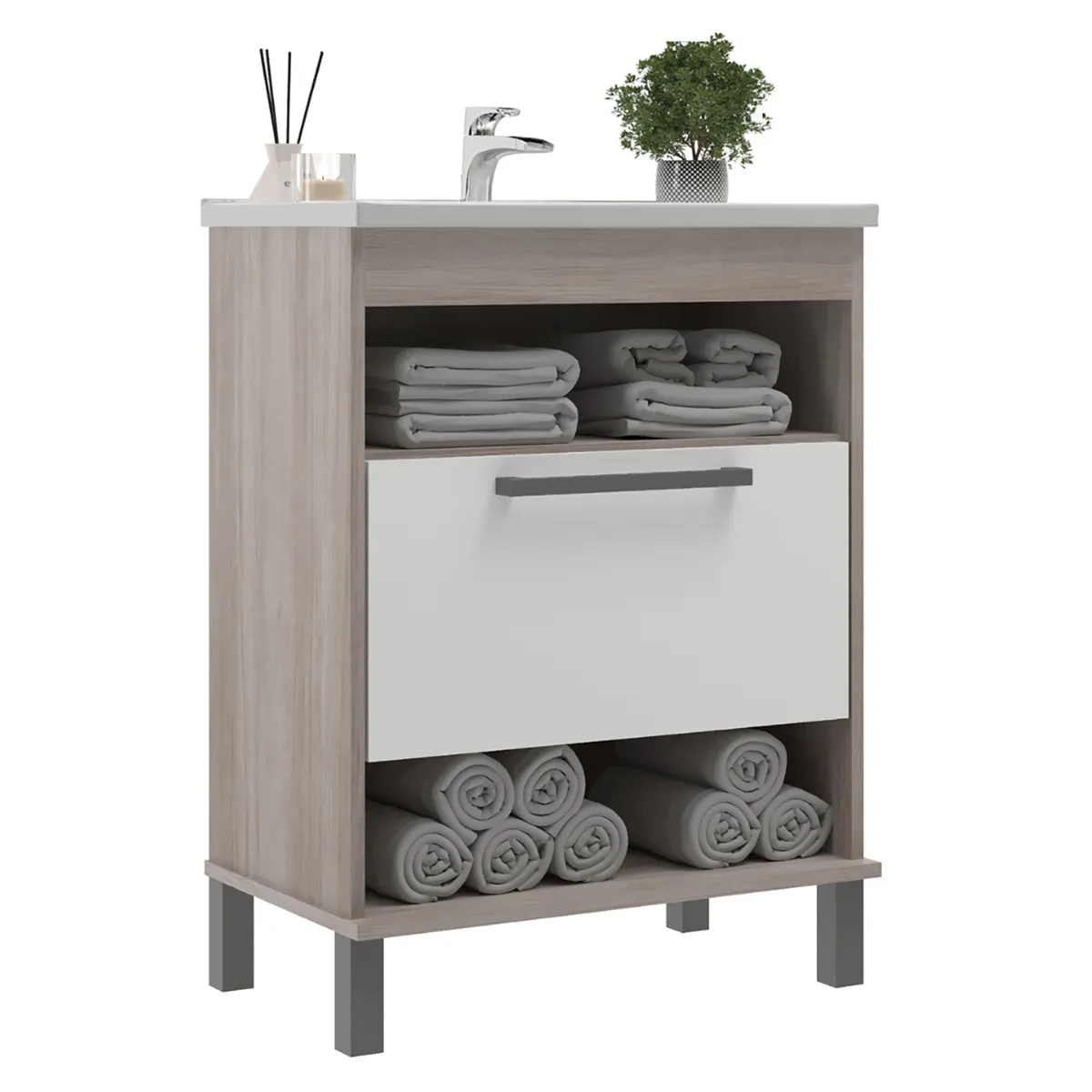 MOBILFRANK - Mueble Baño con Lavamanos 9003MB Beige Malbec y Blanco 60x80x37 cm