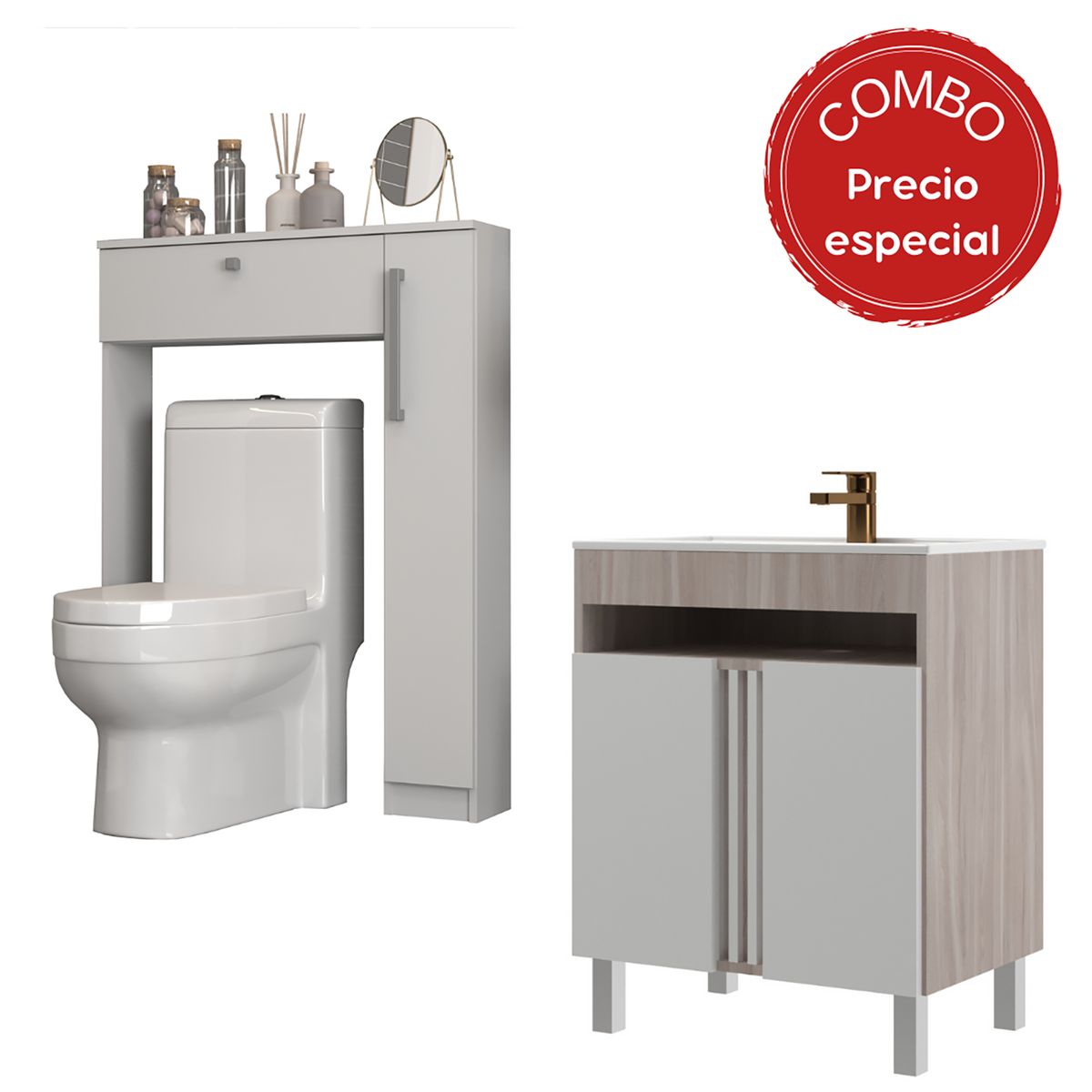 MOBILFRANK - Combo Mueble y Lavamanos 9001MB-9006B Beige Malbec y Blanco 60x72x38 cm