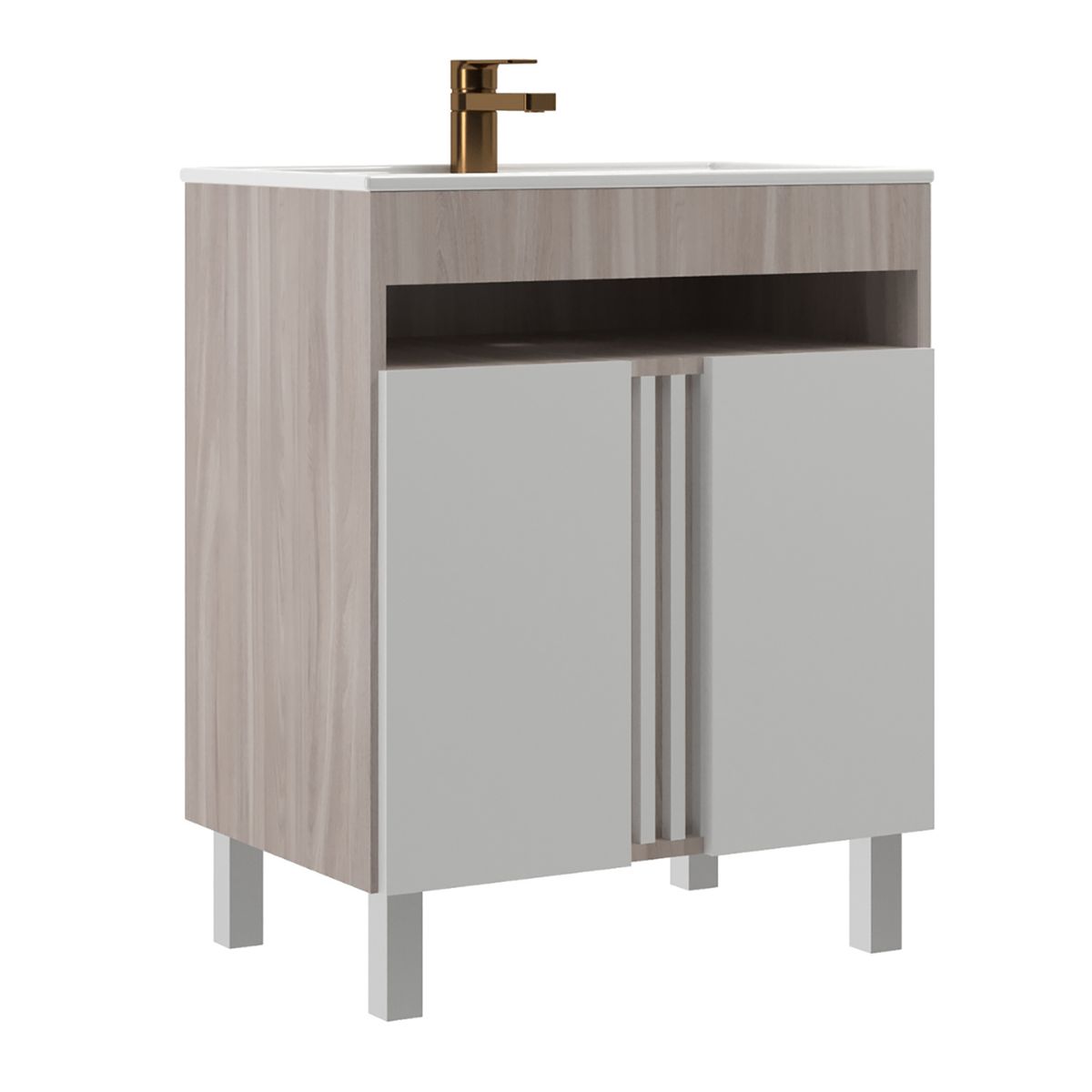 MOBILFRANK - Mueble Baño con Lavamanos 9001MB Beige Malbec y Blanco 60x72x38 cm