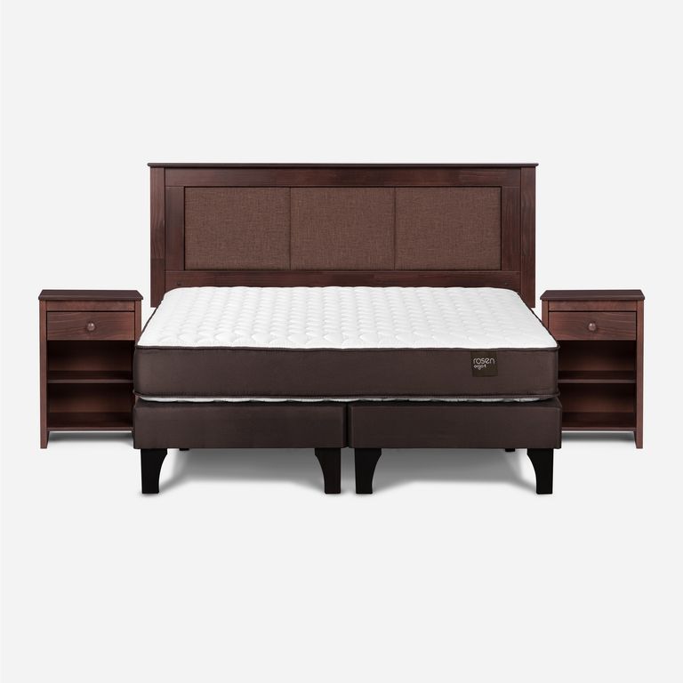 Cama 2 Plazas Europea New Ergo T + Respaldo + 2 Veladores