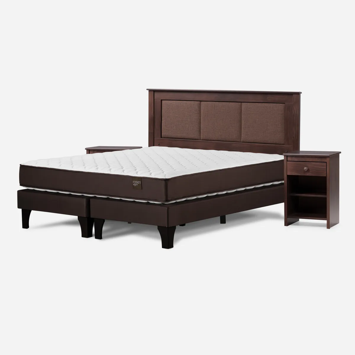 ROSEN - Cama 2 Plazas Europea New Ergo T + Respaldo + 2 Veladores