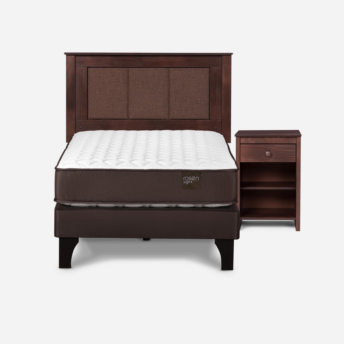 ROSEN - Cama 1.5 Plazas Europea New Ergo T + Respaldo + Velador