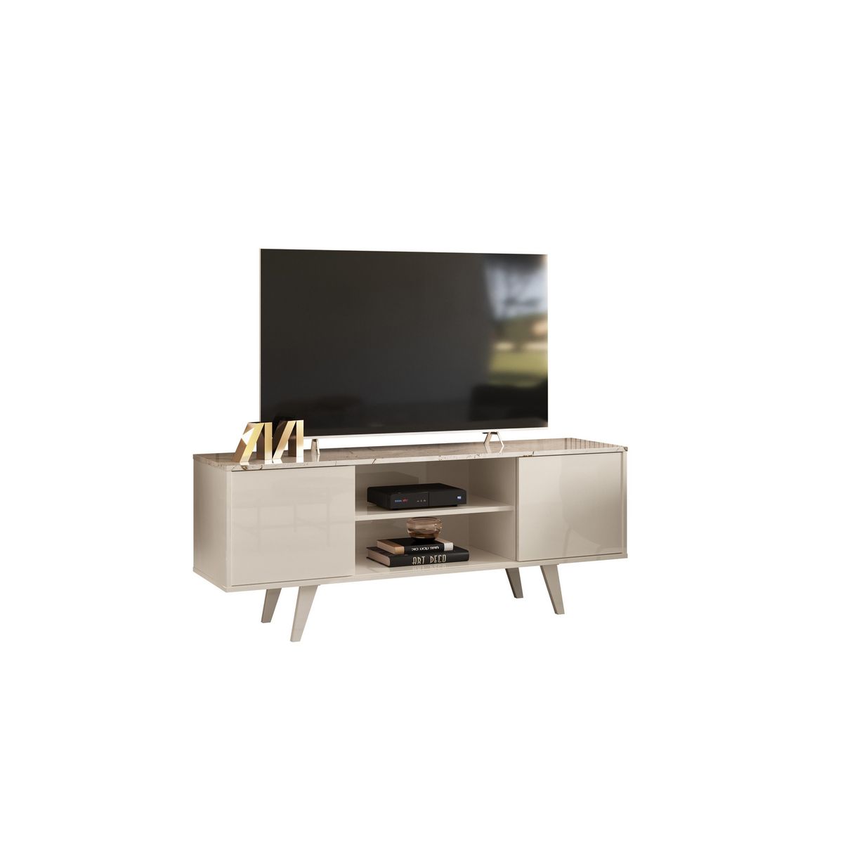 ALTAVISION - Rack TV 50 " Lisboa Calacata Blanco Marmolado 136x54x36.5 cm