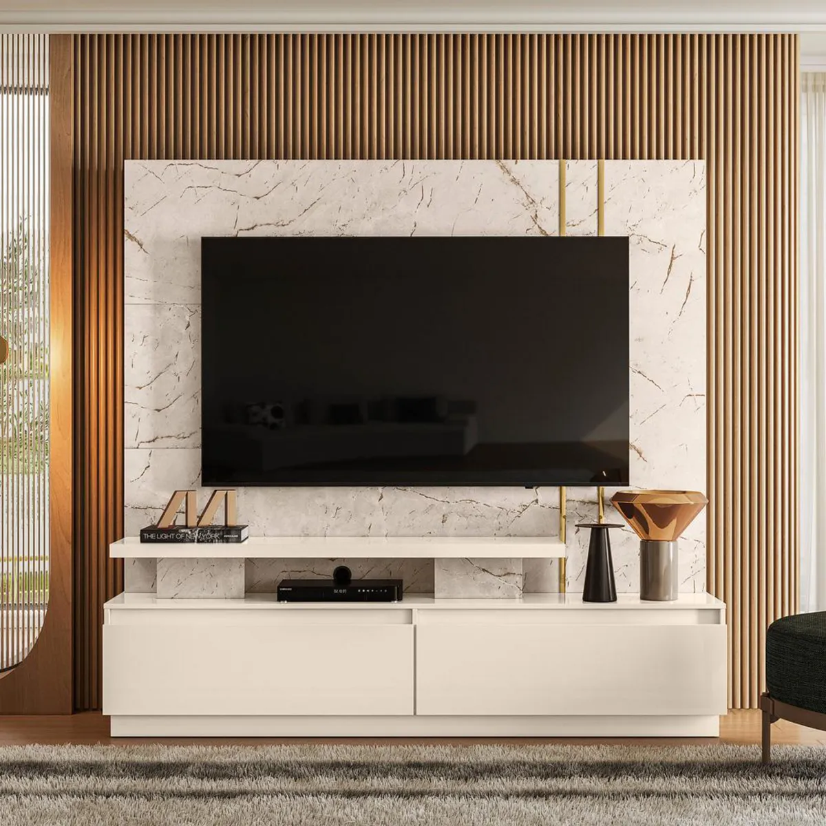 ALTAVISION - Home TV 75 " New Apolo Cala Blanco Marmolado 183x175x40.5 cm