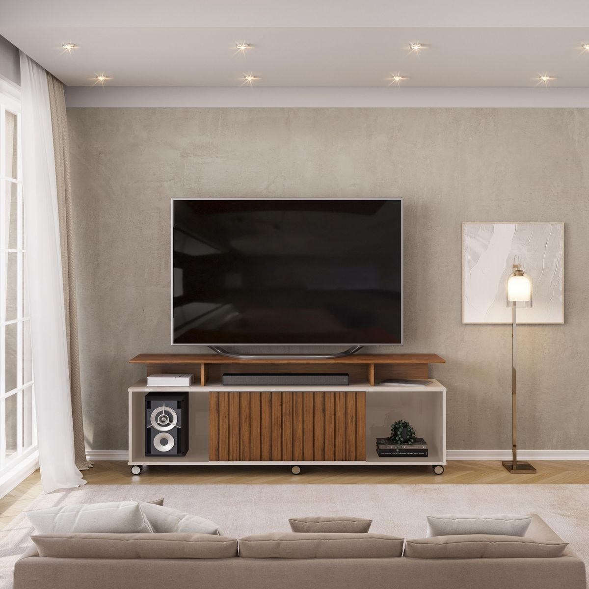 ALTAVISION - Rack TV 60 " Tomy Freij Café/Blanco Off 150x59.2x39.4 cm