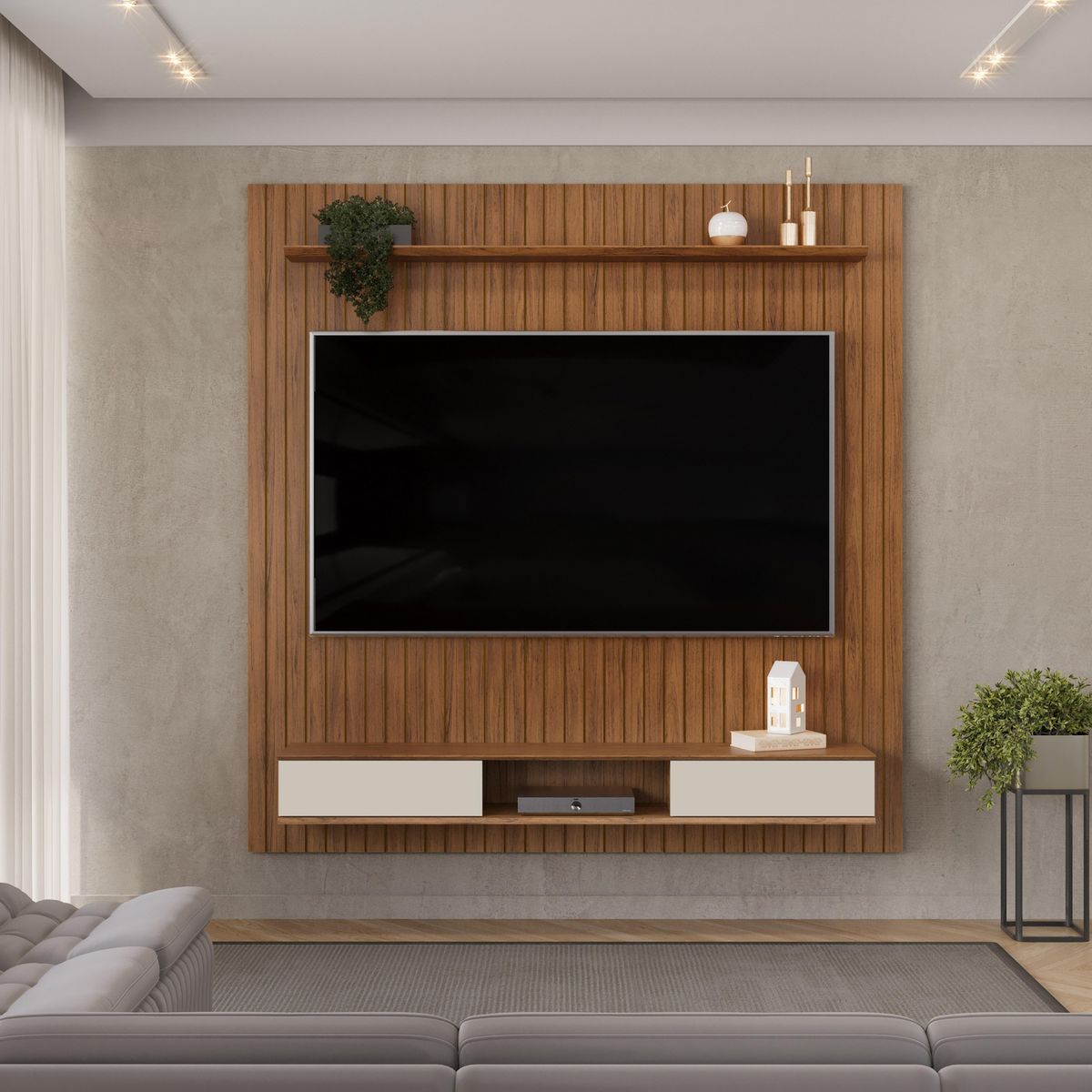 ALTAVISION - Panel TV 70 " Lexus Frej Café/Blanco Off 179x183x29.5 cm