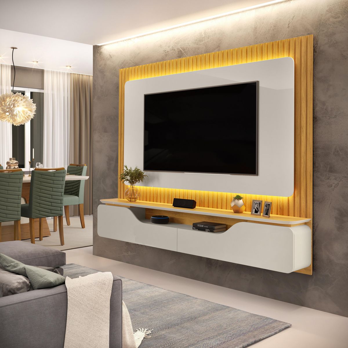 ALTAVISION - Panel TV 70 " Treviso Bali Gris Perla/Café 210x180x32.5 cm
