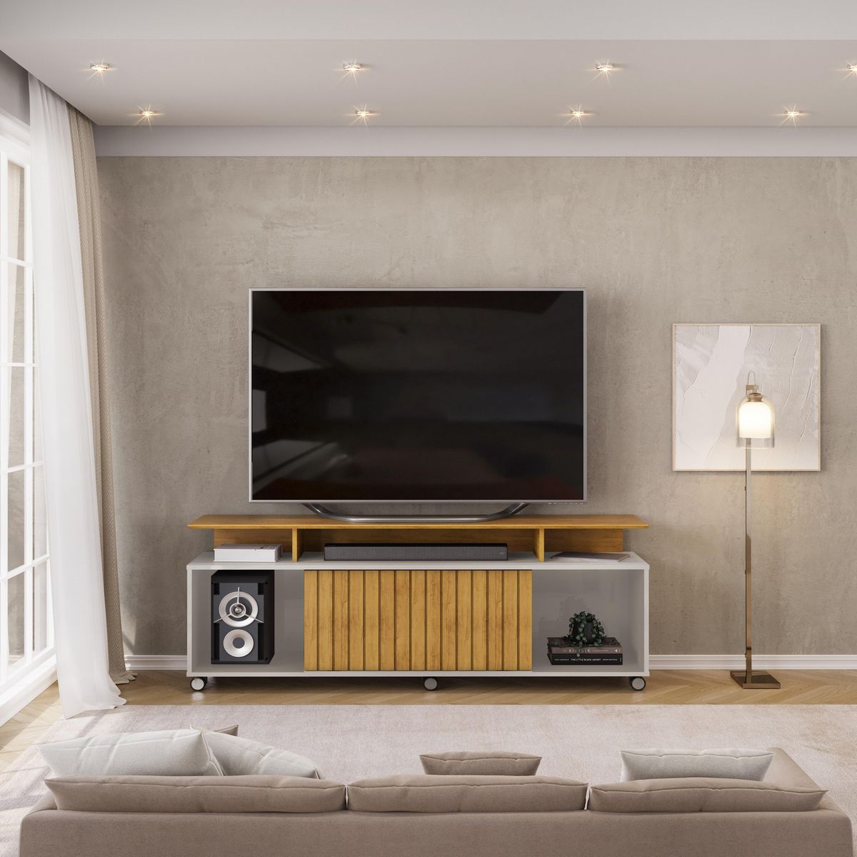 ALTAVISION - Rack TV 60 " Tomy Bali Gris Perla/Café 150x59.2x39.4 cm